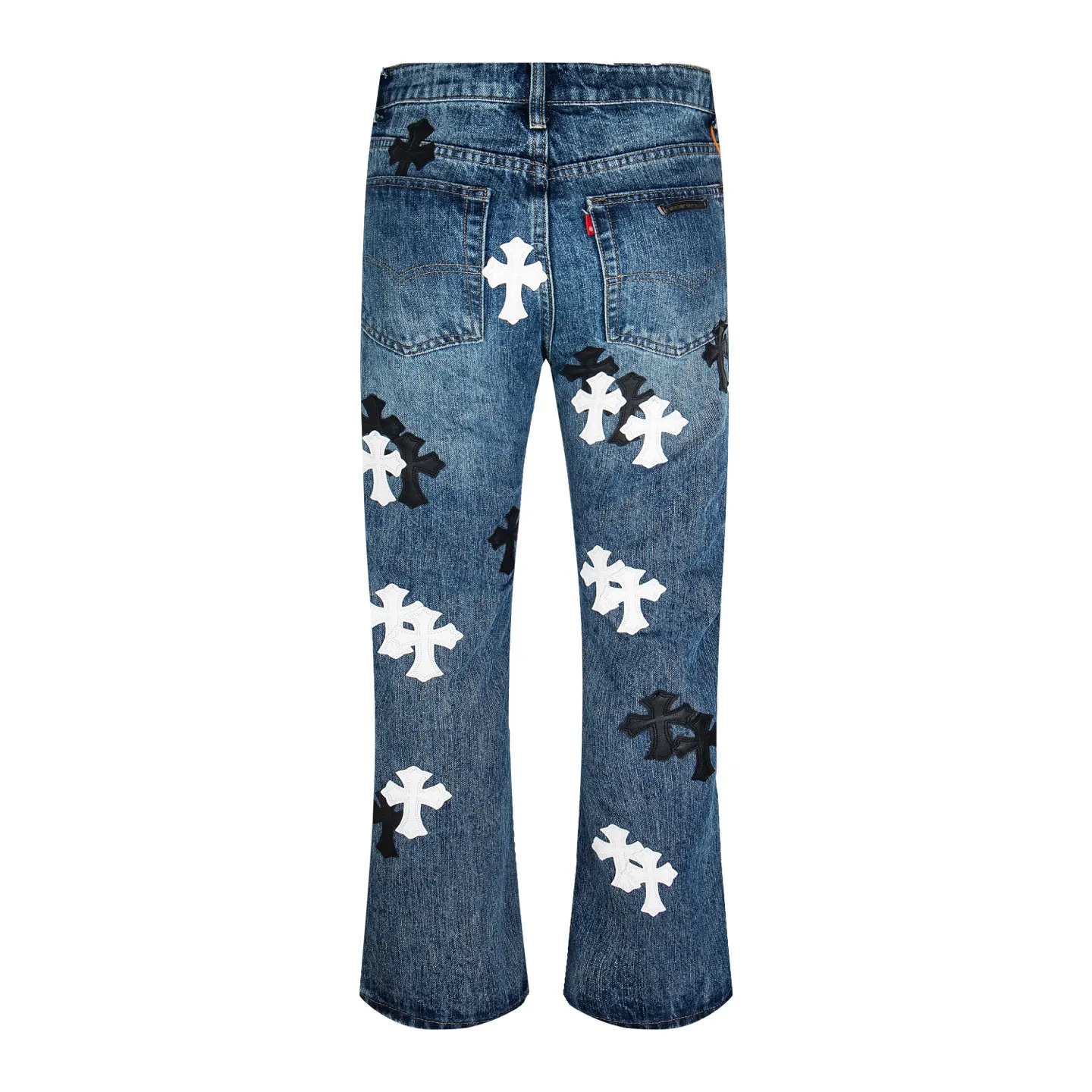 P270 💰 (Top version) Chrome Hearts blue pants, black and white multi-leather jeans, multi-leather standard workwear jeans, ch jeans, all need to be washed and then disassembled and hand-stitched with sheepskin cross leather and then spliced to complete. The whole process is too many to explain. About Chrome Hearts This is an extremely luxurious fashion brand that can also be called the aristocrat of the high street. It has always been an exclusive brand for some hipsters or the rich second generation. Compared with ordinary high streets, it is more luxurious and noble. Compared with luxury brands, it has a more fashionable personality. It has always been a brand that I have a special liking for. Color: blue Size: 28-30-32-34-36 (corresponding to S-M-L-XL-XXL)